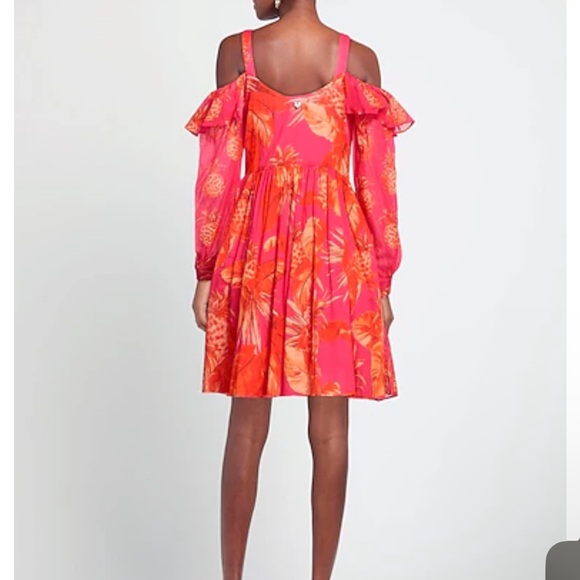 TWIN-SET Red Floral Print Cold-Shoulder Long Sleeve Off Shoulder Mini Dress 12 - Picture 2 of 13